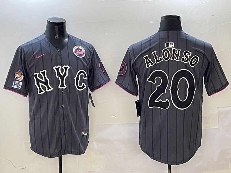 Men New York Mets #20 Alonso Black City Edition 2025 Nike MLB Jersey style 3